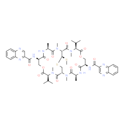 ChemSpider 2D Image | N,N'-[(1R,4S,7R,11S,14R,17S,20R,24S,27S)-11,24-Diisopropyl-2,4,12,15,17,25-hexamethyl-27-(methylsulfanyl)-3,6,10,13,16,19,23,26-octaoxo-9,22-dioxa-28-thia-2,5,12,15,18,25-hexaazabicyclo[12.12.3]nonaco
sane-7,20-diyl]di(2-quinoxalinecarboxamide) | C51H64N12O12S2