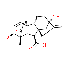 ChemSpider 2D Image | (1R,2R,5S,8S,9S,11R,12S)-5,12-Dihydroxy-11-methyl-6-methylene-16-oxo-15-oxapentacyclo[9.3.2.1~5,8~.0~1,10~.0~2,8~]heptadec-13-ene-9-carboxylic acid | C19H22O6