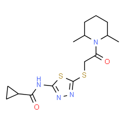 ChemSpider 2D Image | N-(5-{[2-(2,6-Dimethyl-1-piperidinyl)-2-oxoethyl]sulfanyl}-1,3,4-thiadiazol-2-yl)cyclopropanecarboxamide | C15H22N4O2S2