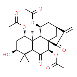 ChemSpider 2D Image | (1alpha,3beta,5beta,7beta,8alpha,9beta,10alpha,11beta)-3-Hydroxy-6,15-dioxokaur-16-ene-1,7,11-triyl triacetate | C26H34O9