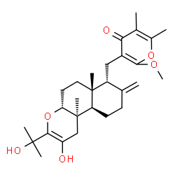 ChemSpider 2D Image | 3-{[(4aR,6aR,7R,10aR,10bR)-2-Hydroxy-3-(2-hydroxy-2-propanyl)-6a,10b-dimethyl-8-methylene-4a,5,6,6a,7,8,9,10,10a,10b-decahydro-1H-benzo[f]chromen-7-yl]methyl}-2-methoxy-5,6-dimethyl-4H-pyran-4-one | C28H40O6