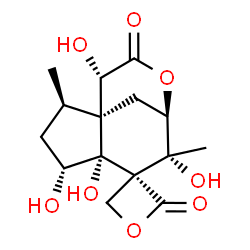 ChemSpider 2D Image | (1S,2R,4R,5R,6S,7R,8R,11S)-4,5,7,11-Tetrahydroxy-2,7-dimethyl-10H-spiro[9-oxatricyclo[6.3.1.0~1,5~]dodecane-6,3'-oxetane]-2',10-dione | C15H20O8
