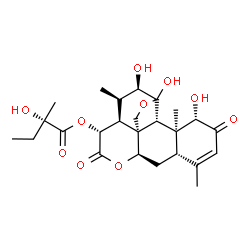 ChemSpider 2D Image | (1beta,12alpha,15beta)-1,11,12-Trihydroxy-2,16-dioxo-11,20-epoxypicras-3-en-15-yl (2S)-2-hydroxy-2-methylbutanoate | C25H34O10