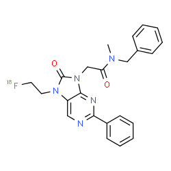 ChemSpider 2D Image | N-Benzyl-2-{7-[2-(~18~F)fluoroethyl]-8-oxo-2-phenyl-7,8-dihydro-9H-purin-9-yl}-N-methylacetamide | C23H2218FN5O2