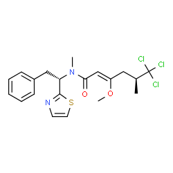 ChemSpider 2D Image | (2Z,5S)-6,6,6-Trichloro-3-methoxy-N,5-dimethyl-N-[(1S)-2-phenyl-1-(1,3-thiazol-2-yl)ethyl]-2-hexenamide | C20H23Cl3N2O2S