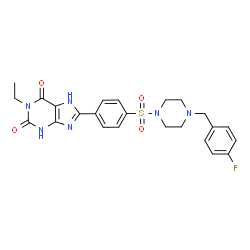 ChemSpider 2D Image | 1-Ethyl-8-(4-{[4-(4-fluorobenzyl)-1-piperazinyl]sulfonyl}phenyl)-3,7-dihydro-1H-purine-2,6-dione | C24H25FN6O4S