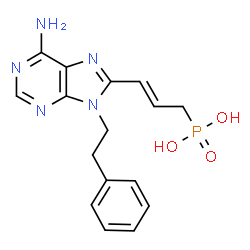 ChemSpider 2D Image | {(2E)-3-[6-Amino-9-(2-phenylethyl)-9H-purin-8-yl]-2-propen-1-yl}phosphonic acid | C16H18N5O3P