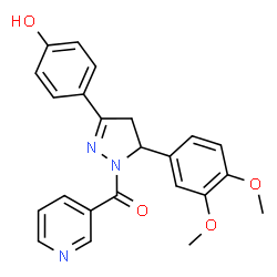 ChemSpider 2D Image | [5-(3,4-Dimethoxyphenyl)-3-(4-hydroxyphenyl)-4,5-dihydro-1H-pyrazol-1-yl](3-pyridinyl)methanone | C23H21N3O4