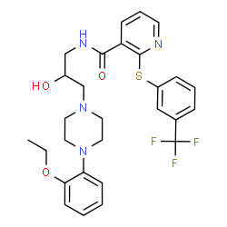 ChemSpider 2D Image | N-{3-[4-(2-Ethoxyphenyl)-1-piperazinyl]-2-hydroxypropyl}-2-{[3-(trifluoromethyl)phenyl]sulfanyl}nicotinamide | C28H31F3N4O3S