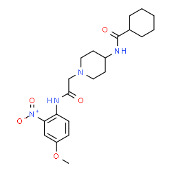 ChemSpider 2D Image | N-(1-{2-[(4-Methoxy-2-nitrophenyl)amino]-2-oxoethyl}-4-piperidinyl)cyclohexanecarboxamide | C21H30N4O5