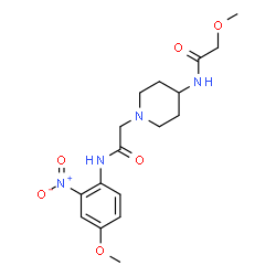 ChemSpider 2D Image | 2-Methoxy-N-(1-{2-[(4-methoxy-2-nitrophenyl)amino]-2-oxoethyl}-4-piperidinyl)acetamide | C17H24N4O6