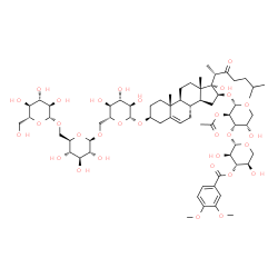 ChemSpider 2D Image | (3beta,16beta)-16-({2-O-Acetyl-3-O-[3-O-(3,4-dimethoxybenzoyl)-beta-D-xylopyranosyl]-alpha-L-arabinopyranosyl}oxy)-17-hydroxy-22-oxocholest-5-en-3-yl beta-D-glucopyranosyl-(1->6)-beta-D-glucopyranosyl
-(1->6)-beta-D-glucopyranoside | C66H100O31