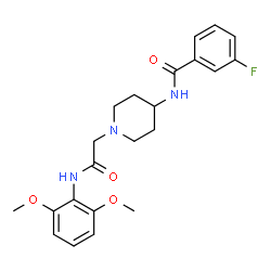 ChemSpider 2D Image | N-(1-{2-[(2,6-Dimethoxyphenyl)amino]-2-oxoethyl}-4-piperidinyl)-3-fluorobenzamide | C22H26FN3O4