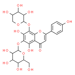 ChemSpider 2D Image | 8-(alpha-L-Arabinopyranosyloxy)-5,7-dihydroxy-2-(4-hydroxyphenyl)-4-oxo-4H-chromen-6-yl beta-D-glucopyranoside | C26H28O16