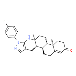 ChemSpider 2D Image | (4aR,4bS,6aS,11aS,11bR)-8-(4-Fluorophenyl)-4a,6a-dimethyl-3,4,4a,4b,5,6,6a,7,8,11,11a,11b,12,13-tetradecahydro-2H-naphtho[2,1-f]pyrazolo[3,4-b]quinolin-2-one | C26H30FN3O