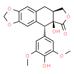 ChemSpider 2D Image | (5R,5aS,8aS)-5a-Hydroxy-5-(4-hydroxy-3,5-dimethoxyphenyl)-5,8,8a,9-tetrahydrofuro[3',4':6,7]naphtho[2,3-d][1,3]dioxol-6(5aH)-one | C21H20O8