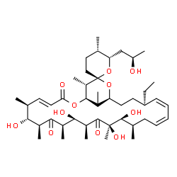 ChemSpider 2D Image | (1R,4E,5'S,6S,6'S,7R,8S,10R,11R,12S,14R,15S,16R,18Z,20Z,22R,25S,27R,28S,29R)-22-Ethyl-7,11,14,15-tetrahydroxy-6'-[(2R)-2-hydroxypropyl]-5',6,8,10,12,14,16,28,29-nonamethyl-3',4',5',6'-tetrahydro-3H,9H
,13H-spiro[2,26-dioxabicyclo[23.3.1]nonacosa-4,18,20-triene-27,2'-pyran]-3,9,13-trione | C45H74O11