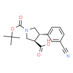 ChemSpider 2D Image | (3R,4S)-4-(3-Cyanophenyl)-1-{[(2-methyl-2-propanyl)oxy]carbonyl}-3-pyrrolidinecarboxylic acid | C17H20N2O4
