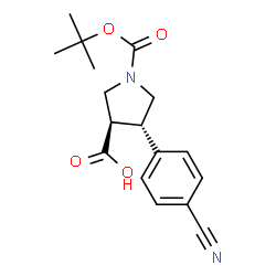 ChemSpider 2D Image | (3R,4S)-4-(4-Cyanophenyl)-1-{[(2-methyl-2-propanyl)oxy]carbonyl}-3-pyrrolidinecarboxylic acid | C17H20N2O4