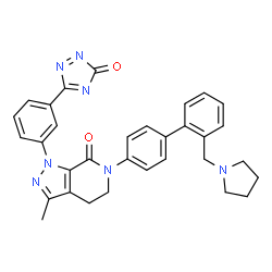 ChemSpider 2D Image | 3-Methyl-1-[3-(3-oxo-3H-1,2,4-triazol-5-yl)phenyl]-6-[2'-(1-pyrrolidinylmethyl)-4-biphenylyl]-1,4,5,6-tetrahydro-7H-pyrazolo[3,4-c]pyridin-7-one | C32H29N7O2
