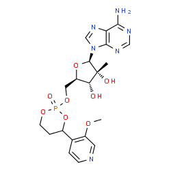 ChemSpider 2D Image | 5'-O-[4-(3-Methoxy-4-pyridinyl)-2-oxido-1,3,2-dioxaphosphinan-2-yl]-2'-C-methyladenosine | C20H25N6O8P