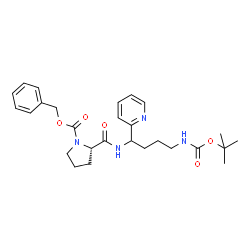 ChemSpider 2D Image | Benzyl (2S)-2-{[4-({[(2-methyl-2-propanyl)oxy]carbonyl}amino)-1-(2-pyridinyl)butyl]carbamoyl}-1-pyrrolidinecarboxylate | C27H36N4O5