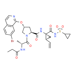 ChemSpider 2D Image | N-Propionyl-D-alanyl-(4R)-4-[(7-bromo-1-isoquinolinyl)oxy]-N-{(1R,2S)-1-[(cyclopropylsulfonyl)carbamoyl]-2-vinylcyclopropyl}-L-prolinamide | C29H34BrN5O7S