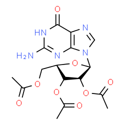 ChemSpider 2D Image | 2-Amino-9-(2,3,5-tri-O-acetyl-alpha-L-lyxofuranosyl)-1,9-dihydro-6H-purin-6-one | C16H19N5O8