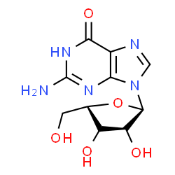 ChemSpider 2D Image | 2-Amino-9-(alpha-L-lyxofuranosyl)-1,9-dihydro-6H-purin-6-one | C10H13N5O5