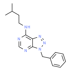 ChemSpider 2D Image | 3-Benzyl-N-(3-methylbutyl)-3H-[1,2,3]triazolo[4,5-d]pyrimidin-7-amine | C16H20N6