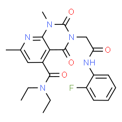 ChemSpider 2D Image | N,N-Diethyl-3-{2-[(2-fluorophenyl)amino]-2-oxoethyl}-1,7-dimethyl-2,4-dioxo-1,2,3,4-tetrahydropyrido[2,3-d]pyrimidine-5-carboxamide | C22H24FN5O4