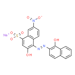 ChemSpider 2D Image | Sodium 3-hydroxy-4-[(E)-(1-hydroxy-2-naphthyl)diazenyl]-7-nitro-1-naphthalenesulfonate | C20H12N3NaO7S