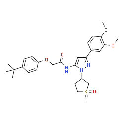 ChemSpider 2D Image | N-[3-(3,4-Dimethoxyphenyl)-1-(1,1-dioxidotetrahydro-3-thiophenyl)-1H-pyrazol-5-yl]-2-[4-(2-methyl-2-propanyl)phenoxy]acetamide | C27H33N3O6S