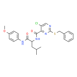 ChemSpider 2D Image | N~2~-{[2-(Benzylsulfanyl)-5-chloro-4-pyrimidinyl]carbonyl}-N-(4-methoxyphenyl)leucinamide | C25H27ClN4O3S