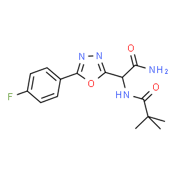 ChemSpider 2D Image | N-{2-Amino-1-[5-(4-fluorophenyl)-1,3,4-oxadiazol-2-yl]-2-oxoethyl}-2,2-dimethylpropanamide | C15H17FN4O3