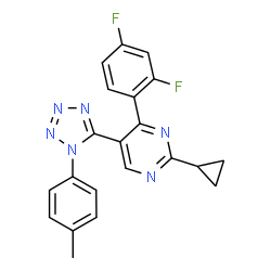 ChemSpider 2D Image | 2-Cyclopropyl-4-(2,4-difluorophenyl)-5-[1-(4-methylphenyl)-1H-tetrazol-5-yl]pyrimidine | C21H16F2N6