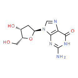 ChemSpider 2D Image | 2-Amino-9-(2-deoxy-alpha-D-threo-pentofuranosyl)-1,9-dihydro-6H-purin-6-one | C10H13N5O4