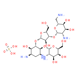 ChemSpider 2D Image | (1S,2S,3R,4R,6R)-4,6-Diamino-2-{[3-O-(2,6-diamino-2,6-dideoxy-beta-D-altropyranosyl)-alpha-L-arabinofuranosyl]oxy}-3-hydroxycyclohexyl 2-amino-2-deoxy-alpha-L-galactopyranoside sulfate (1:1) | C23H47N5O18S