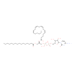 ChemSpider 2D Image | 4-Amino-1-{(2xi)-5-O-[hydroxy({hydroxy[(2R)-2-[(5Z,8Z,11Z,14Z)-5,8,11,14-icosatetraenoyloxy]-3-(palmitoyloxy)propoxy]phosphoryl}oxy)phosphoryl]-beta-D-threo-pentofuranosyl}-2(1H)-pyrimidinone | C48H81N3O15P2