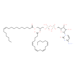 ChemSpider 2D Image | 4-Amino-1-[(2xi)-5-O-{hydroxy[(hydroxy{(2R)-2-[(5Z,8Z,11Z,14Z)-5,8,11,14-icosatetraenoyloxy]-3-[(11Z)-11-octadecenoyloxy]propoxy}phosphoryl)oxy]phosphoryl}-beta-D-threo-pentofuranosyl]-2(1H)-pyrimidin
one | C50H83N3O15P2