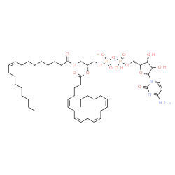 ChemSpider 2D Image | 4-Amino-1-[(2xi)-5-O-{hydroxy[(hydroxy{(2R)-2-[(5Z,8Z,11Z,14Z)-5,8,11,14-icosatetraenoyloxy]-3-[(9Z)-9-octadecenoyloxy]propoxy}phosphoryl)oxy]phosphoryl}-beta-D-threo-pentofuranosyl]-2(1H)-pyrimidinon
e | C50H83N3O15P2