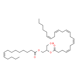 ChemSpider 2D Image | (2S)-1-Hydroxy-3-[(9Z)-9-tetradecenoyloxy]-2-propanyl (4Z,7Z,10Z,13Z,16Z)-4,7,10,13,16-docosapentaenoate | C39H64O5