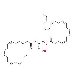 ChemSpider 2D Image | (2S)-3-Hydroxy-2-[(6Z,9Z,12Z,15Z)-6,9,12,15-octadecatetraenoyloxy]propyl (4Z,7Z,10Z,13Z,16Z,19Z)-4,7,10,13,16,19-docosahexaenoate | C43H64O5