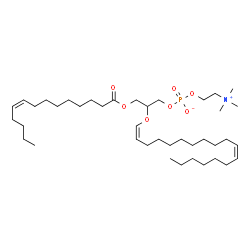 ChemSpider 2D Image | 2-[(1Z,11Z)-1,11-Octadecadien-1-yloxy]-3-[(9Z)-9-tetradecenoyloxy]propyl 2-(trimethylammonio)ethyl phosphate | C40H76NO7P