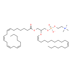 ChemSpider 2D Image | 3-[(7Z,10Z,13Z,16Z)-7,10,13,16-Docosatetraenoyloxy]-2-[(1Z,11Z)-1,11-octadecadien-1-yloxy]propyl 2-(trimethylammonio)ethyl phosphate | C48H86NO7P