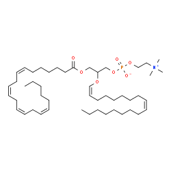 ChemSpider 2D Image | 3-[(7Z,10Z,13Z,16Z)-7,10,13,16-Docosatetraenoyloxy]-2-[(1Z,9Z)-1,9-octadecadien-1-yloxy]propyl 2-(trimethylammonio)ethyl phosphate | C48H86NO7P