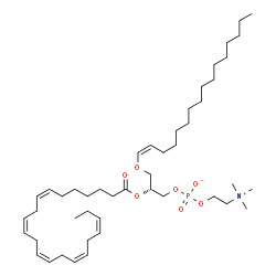 ChemSpider 2D Image | (2R)-2-[(7Z,10Z,13Z,16Z,19Z)-7,10,13,16,19-Docosapentaenoyloxy]-3-[(1Z)-1-hexadecen-1-yloxy]propyl 2-(trimethylammonio)ethyl phosphate | C46H82NO7P