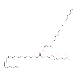ChemSpider 2D Image | 2-[(11Z,14Z)-11,14-Icosadienoyloxy]-3-[(1Z)-1-octadecen-1-yloxy]propyl 2-(trimethylammonio)ethyl phosphate | C46H88NO7P