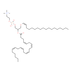 ChemSpider 2D Image | 2-[(4Z,7Z,10Z,13Z,16Z)-4,7,10,13,16-Docosapentaenoyloxy]-3-[(1Z)-1-octadecen-1-yloxy]propyl 2-(trimethylammonio)ethyl phosphate | C48H86NO7P
