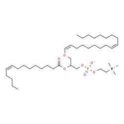 ChemSpider 2D Image | 3-[(1Z,9Z)-1,9-Octadecadien-1-yloxy]-2-[(9Z)-9-tetradecenoyloxy]propyl 2-(trimethylammonio)ethyl phosphate | C40H76NO7P